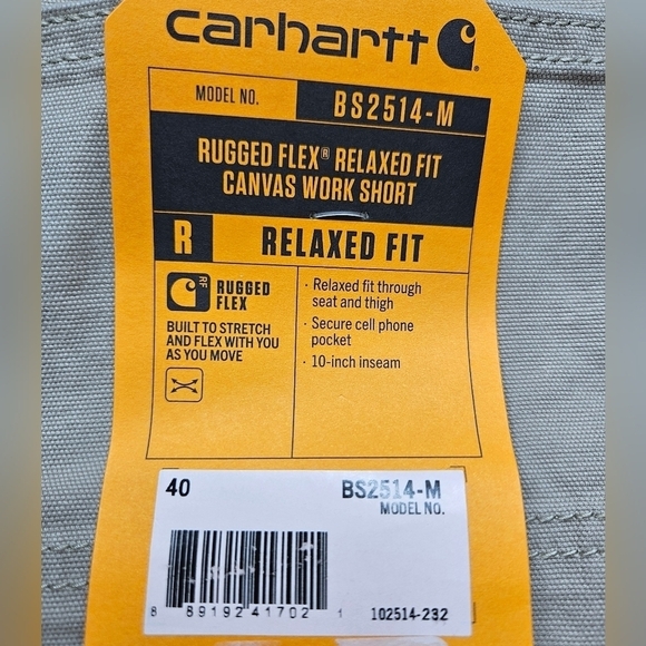 Carhartt BS2614-M Rugged Flex Relaxed Fit Canvas Work Short 40x10 NEW Khaki - Picture 6 of 8